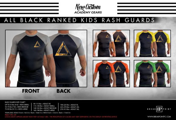 Spring Hill Jiu Jitsu All Black Ranked KIDS Short Sleeve Rash Guards #1410 Sale