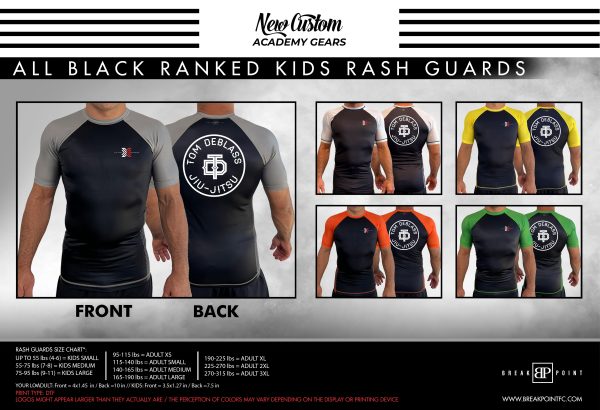 Jiu Jitsu Unlimited All Black Ranked KIDS Short Sleeve Rash Guards #143 B Supply