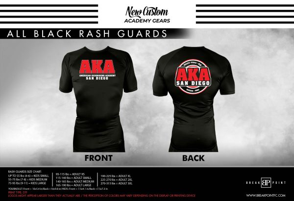AKA San Diego All Black Custom Rash Guards Short Sleeves #1404 Supply