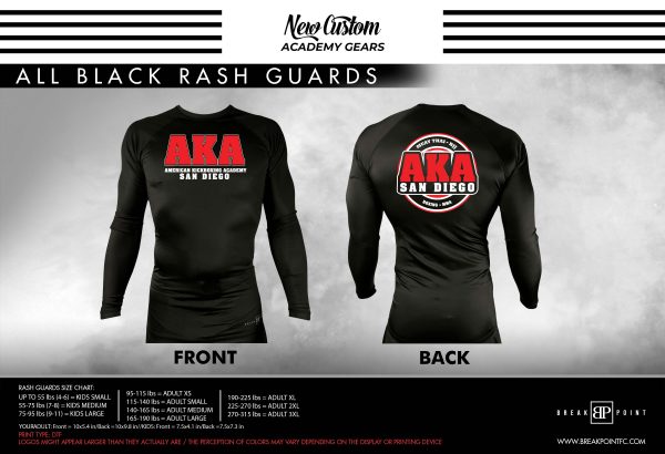 AKA San Diego All Black Custom Rash Guards Long Sleeves #1404 Hot on Sale