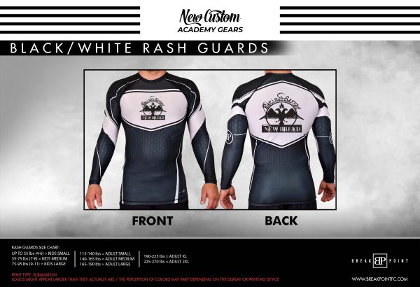 New Breed Academy Rash Guards Black White #1388 Cheap