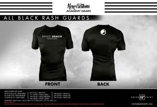 Renzo Gracie Spring Hill All Black Custom Rash Guards Short Sleeves #1363 A Cheap