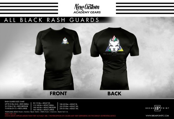 No Limit Jiu-Jitsu All Black Custom Rash Guards Short Sleeves #1178 Online Sale