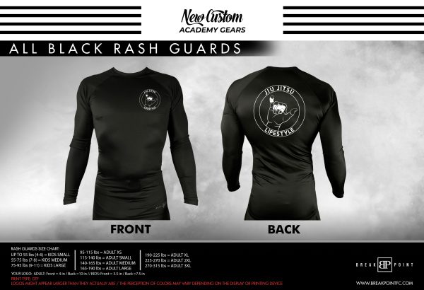 Castle Jiu Jitsu All Black Custom Rash Guards Long Sleeves #1107 B Hot on Sale