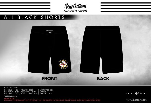 410 Academy of Martial Arts All Black Custom Shorts #1183 Discount