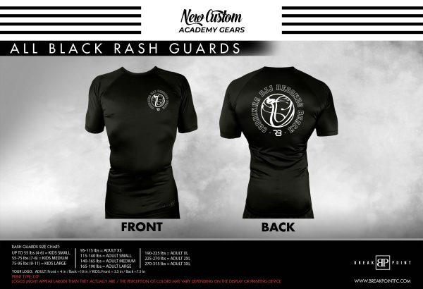 Cobrinha BJJ Redondo Beach All Black Custom Rash Guards Short Sleeves #1403 Sale