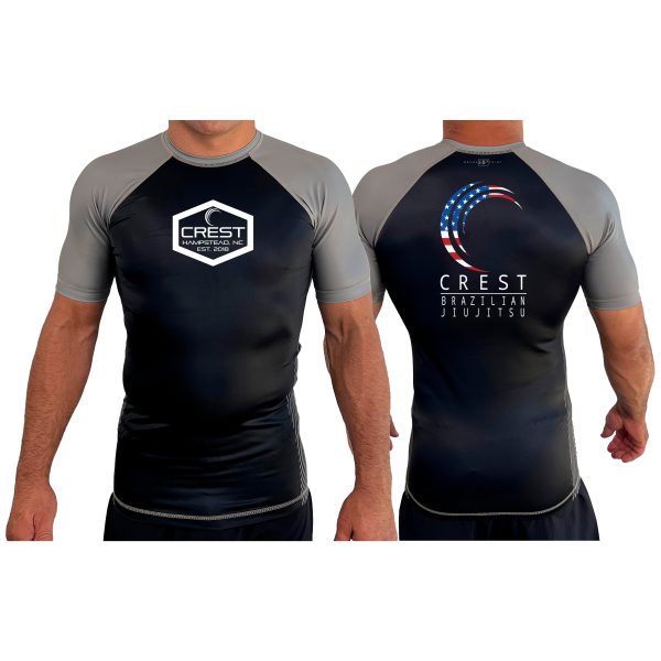 Crest Brazilian Jiu Jitsu All Black Ranked KIDS Short Sleeve Rash Guards #8008 Supply - Image 4