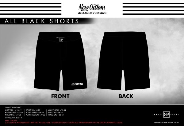 Espiritu Jiu Jitsu All Black Custom Shorts #1382 Discount