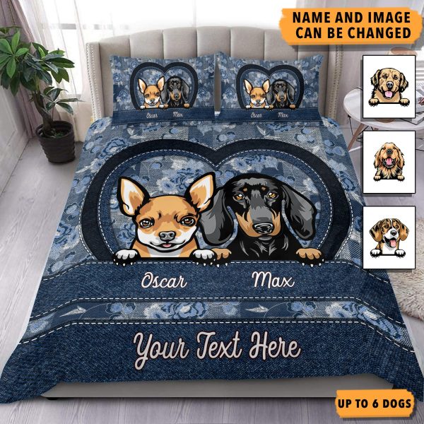 New Flower Denim Dog Personalized Bedding Set, Personalized Gift for Dog Lovers, Dog Dad, Dog Mom - BD143PS02 Online now - Image 2