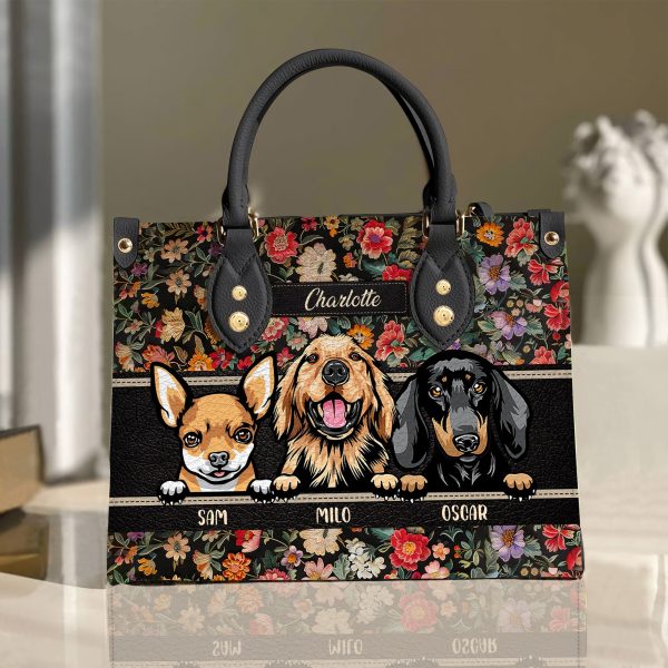 New Embroidery Flower Dog Personalized Lady Handbag, Personalized Gift for Dog Lovers, Dog Dad, Dog Mom - LD126PS02 For Sale